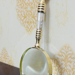 Vintage Lupe mit massivem Messing- und Perlmuttgriff 10 cm