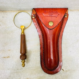 Brass Magnifying Glass Wooden Designed Handle - Hand Held Brass Magnifier - Office