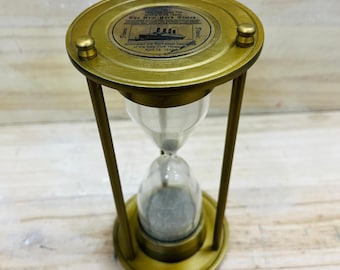 Vintage Hourglass 8" Sand Timer Metal and Glass With Ship Dial