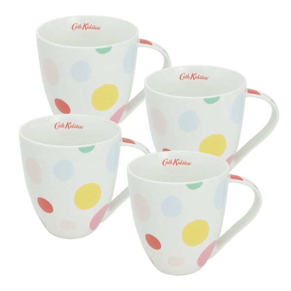 Cath Kidston "Bubbles" Curved Porcelain Mugs, Set of 4 Queen's Kitchen China Coffee/Tea Cups, Fine China, Coffee Bar, Whimsical