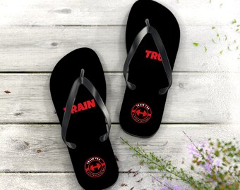 Unisex Black & Red Flip Flops with Classic Logo by TRAIN TRU