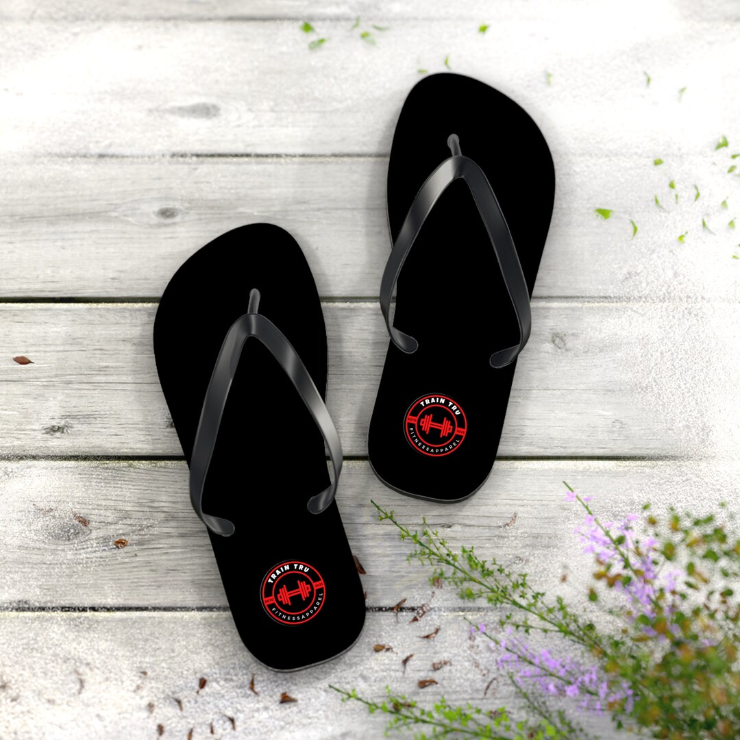 Unisex Black & Red Flip Flops With Classic Logo by TRAIN TRU - Etsy