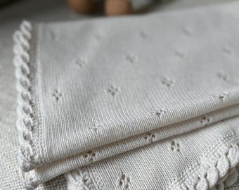 Luxury Cashmere Baby Blanket | Soft Lace Knit | Milk White | Handmade Gift