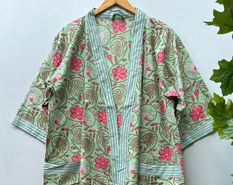 Kimono-Robe aus reiner Baumwolle, Damen-Nachtkleid, Kimono-Morgenmantel, Brautjungfer Kleider, nachhaltiger Frauen Bademantel, Kimono