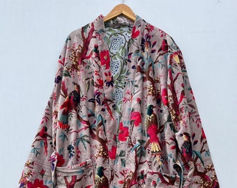 Reversible Floral Velvet Robe, Long Winter Jacket
