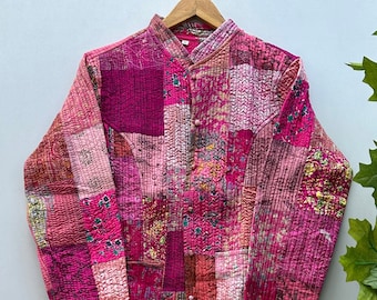 Handgemachte Seide Patchwork Jacke, Seide Sari Kantha Mantel