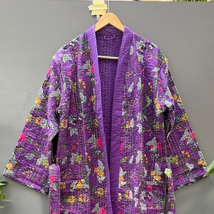 Handmade Patchwork Kantha Jacket, Boho Printed Jacket, Bridesmaid Dressing Gown Bathrobe, Quilted Kimono Jacket