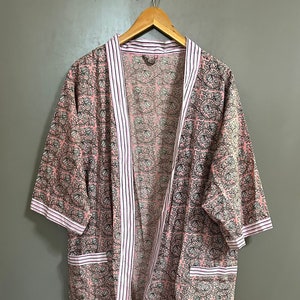 Block Print Bridesmaid Robe, Cotton Kimono Robe Dressing Gown, Summer Nightwear, One Size