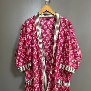 花柄プリントインド綿着物ローブ花嫁介添人ローブドレッシングガウンバスローブワンサイズ着物
