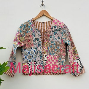 Patchwork Jacket Multi Color Hand Block Printed Cotton Quilted Jacket Handmade Winter Coat Bohemian Style Jacket