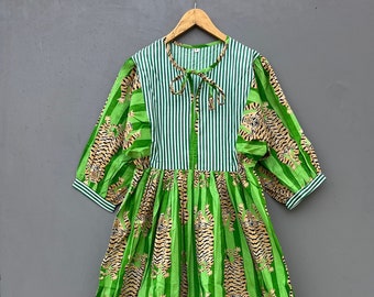 Green Tiger Print Maxi Dress for Women, Bold Boho Cotton Dress, Oversized  Statement Midi Dress, Jungle Safari Vacation Outfit - Etsy