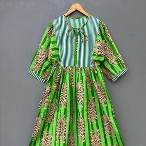 green dress with tigers Tiger Print Smocked Maxi Dress (Women)