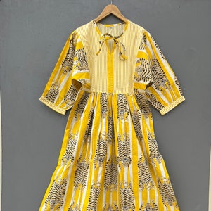 Indian Handmade Tunic Dress, Floral Print Women Top Long Dress, Organic Cotton Women Wear Dress, Party Wear Light Weight Comfort Long Dress