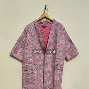 Kantha long kimono, Indian handmade kantha quilted long kimono jacket, cotton kimono, boho kantha coat, Kantha robe, colorful handmade robe