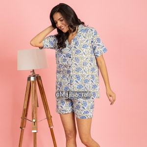 Beautiful Floral Hand Block Print Women Nightwear Pajama Set, Cotton PJ Set, Loungewear, Matching Pajama, Bridesmaid Pajama, Gift For Her.