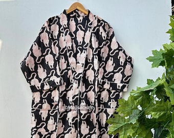 Tiger Printed Kimono Robe, Bridesmaid Gown, Soft Cotton Kimono, Women's Bathrobe, Bikini Cvoer Up, Robe's With A Waist Tie & 2 side pockets,