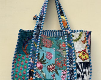 Handmade Quilted Cotton Tote Bag, Floral Patchwork Design