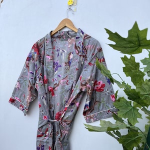 Indian cotton kimono, Kimono robe, Boho robe, Beach wear robe, Bird printed Kimono, women's robe, dress, women's robe, Kimono Dressing Gown