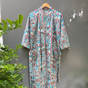Beautiful Cotton Kimono Dress, Bath Robe Kimono, hand Block Printed Cotton Kimono, Shower Robe