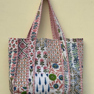 Gesteppte Baumwolle Handbedruckte Reversible Floral Einkaufstasche Handgefertigte Boho Umweltfreundliche nachhaltige Einkaufstasche