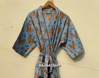 Vestaglia in kimono di cotone, vestaglia da damigella d'onore con stampa natalizia, indumenti da notte estivi, vestaglia da donna, taglia unica Plus