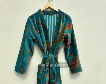 Indian Velvet Jacket, Long Winter Jacket, Gift For Her, Dressing gown, Bridal Robe, Velvet Robe, House Robe Velvet Kimono