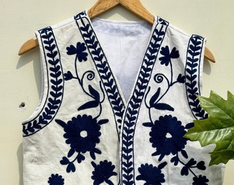 Handmade Suzani Embroidered Cotton Vest, Boho Jacket