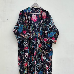 Cotton Kimono Robe Dressing Gown, Block Print Bridesmaid Robe, Summer Nightwear, One Size