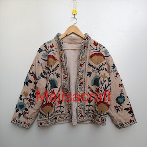 Beige TNT Suzani Jacket Hand Embroidered Short Suzani Jacket Classical Jacket Robe TNT Suzani Jacket