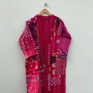 Floral Kantha Robe, Kantha Jacket, handmade kantha jacket, Japanese style Floral kantha Coat, winter jacket boho tie belt coat