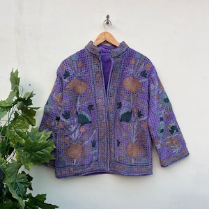 Suzani Embroidery WinterWear Jacket Womens Coat Quilted Jacket Ethnic Unisex Coat, Suzani Short Quilted Jacket