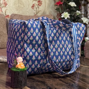 large Cotton Quilted Duffle Bag Shoulder Bag Weekender Bag For Women Boho Overnight Bag Block Print Travel Bag Valentine Day Gift For He
