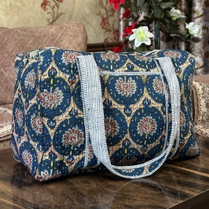 Large Cotton Patches Duffle Bags Blockprint Quilted Fabric Weekender Bags For Women Holiday Gifts Handmade Colorful Travel Overnight Bags
