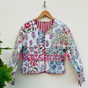 cotton patch work jacket quilted kantha coat front pocket handmade Vintage Quilted Jacket , Coats , New Style, Boho..double side wear