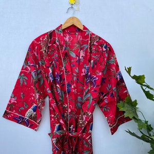 EXPRESS DELIVERY- Cotton kimono Robes, Bird print Kimono, Soft and comfortable Bath robes, wrap dress, House Coat Robe