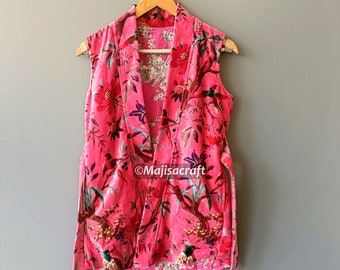 Nieuwe vogelprint fluwelen jasje, fluwelen vest, mouwloos jasje, damesvest, Vinatge jasje, strandkleding, Brdesmaid Gift gewatteerde kimono