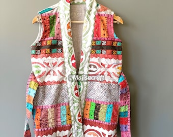NIEUWE handgemaakte vest katoen patchwork vest gesneden werkjas tuniek mouwloos vrouwen vest gewatteerde jas DIWALI
