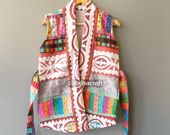 INDIAN Handgemaakte VEST Katoenen Patchwork Vest Gesneden Werkjas Tuniek Mouwloos Damesvest Gewatteerde jas DIWALI
