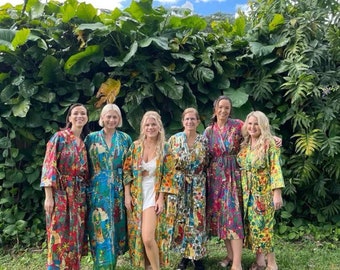 Indische Kimono-Robe aus Baumwolle | Leopard Tropischer Bademantel | Boho Loungewear | Leichter Sommer Hausmantel | Spa-Robe | Geschenk für ihre Frauen