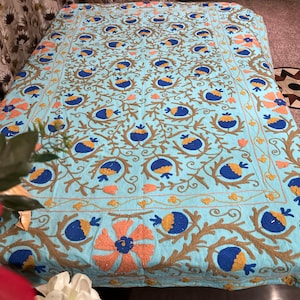 Hand Embroidered Suzani Wall Hanging, Handmade Tapestry, Cotton Embroidery Throw, Table Cover, Uzbek Artistry, Suzani Embroidery Bedsheet