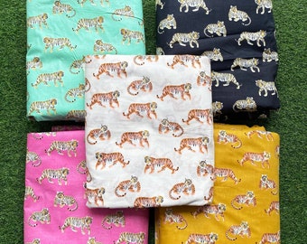 Tiger Block Print Cotton Fabric, Dressmaking Sewing Material