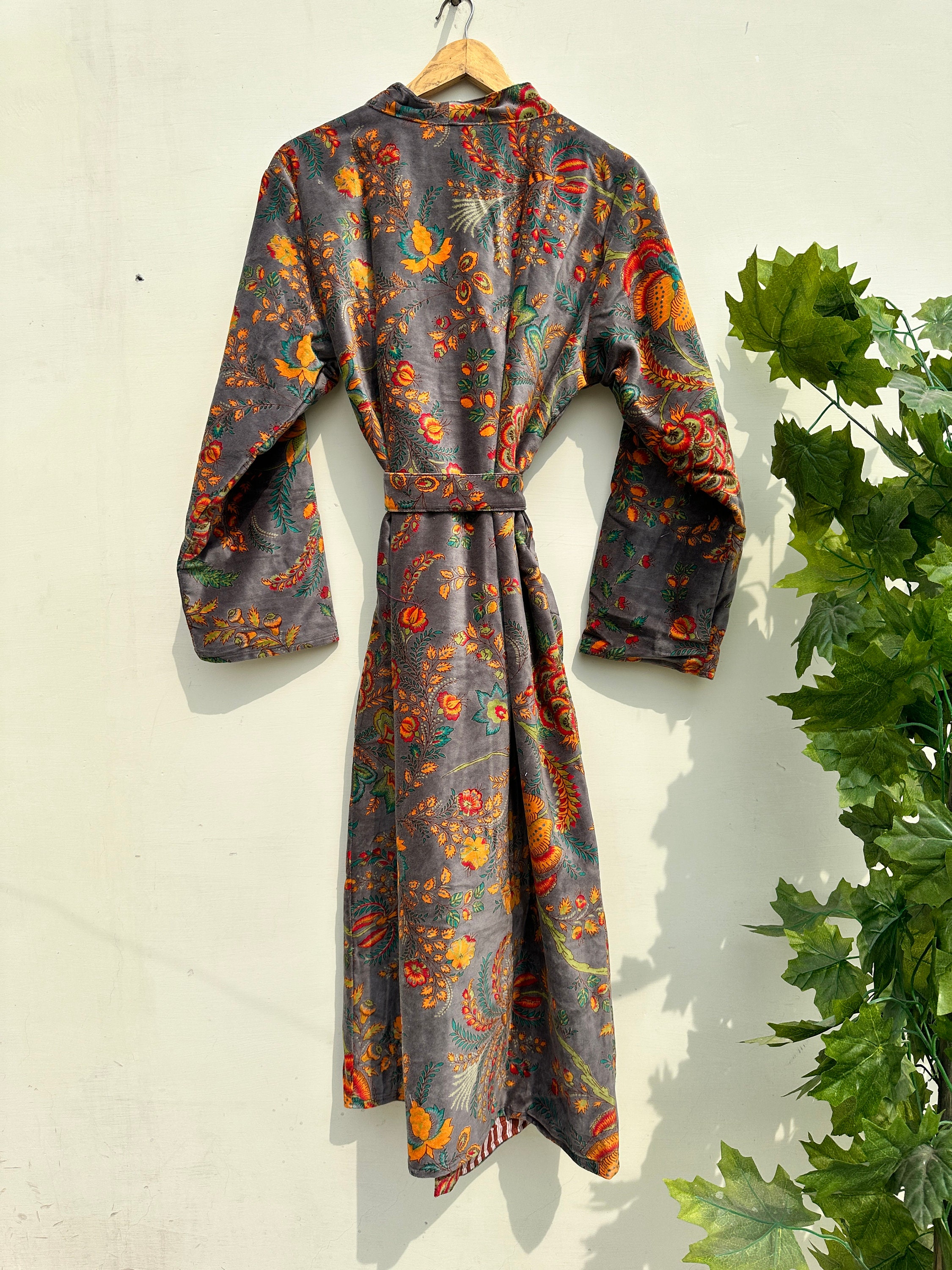 Reversible Floral Velvet Robe, Long Winter Jacket, Bridal Dressing Gown ...