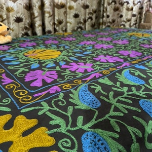 Hand Embroidered Suzani Wall Hanging, Handmade Tapestry, Cotton Embroidery Quilt