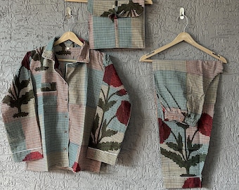 Hand Block Print Cotton Pajama Set: Floral Indian Nightwear