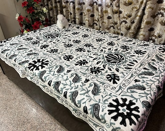 Hand Embroidered Suzani Wall Hanging, Handmade Tapestry, Cotton Embroidery Throw