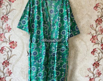 Boho Floral Cotton Kimono Robe, Plus Size Loungewear