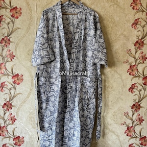 New Cotton Kimono Robe Dressing Gown, wedding robe Block Print Bridesmaid Robe, Summer Nightwear bathrobe beachwear women men gifts Floral