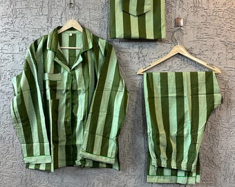 Blockprint-Panama-Set aus Baumwolle: Boho Loungewear mit Beutel