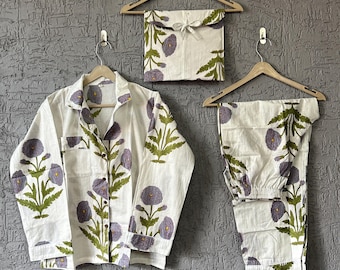 Conjunto de pijama de algodón con estampado floral indio