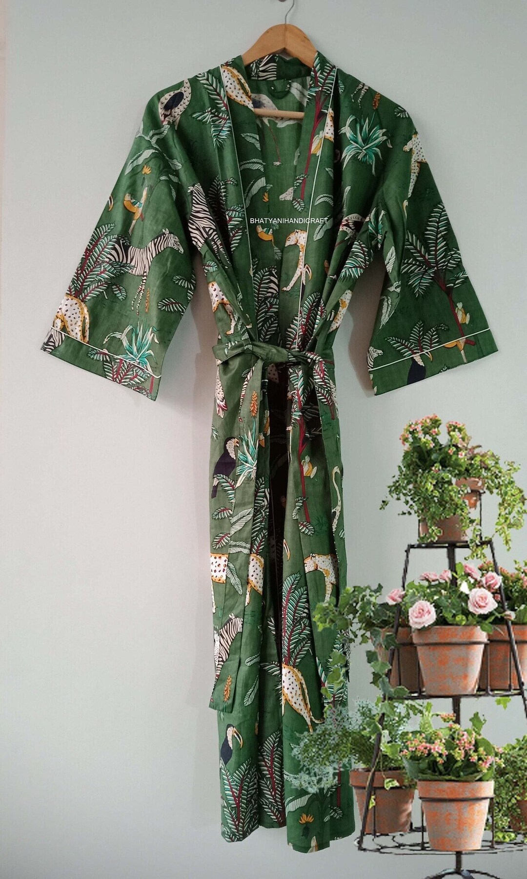 Green 100% Cotton Indian Beach Kimono Robe ,kimono Robe,cotton Robe ...